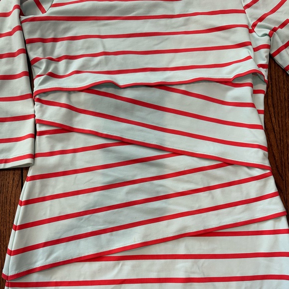 J McLaughlin Catalina Cloth Light Aqua and Candy Apple Red Stipe Dress - Picture 2 of 5